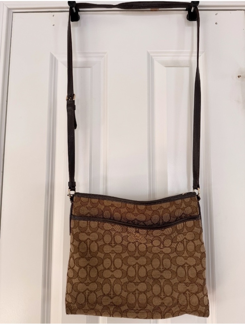 Coach Signature Brown & Tan Canvas Crossbody Bag